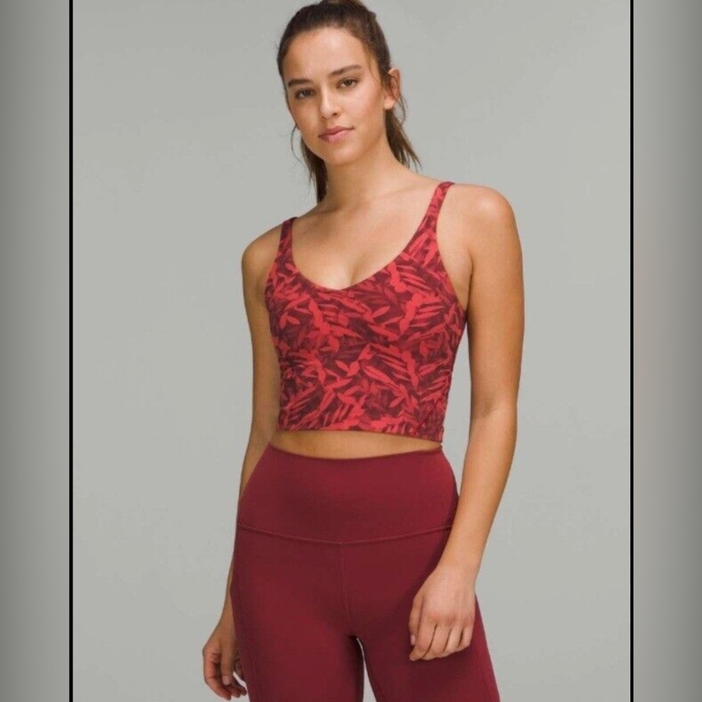 Lululemon Align Tank Cropped Top Sz 4 Built-in-Bra Spray Leaf Fireside Red